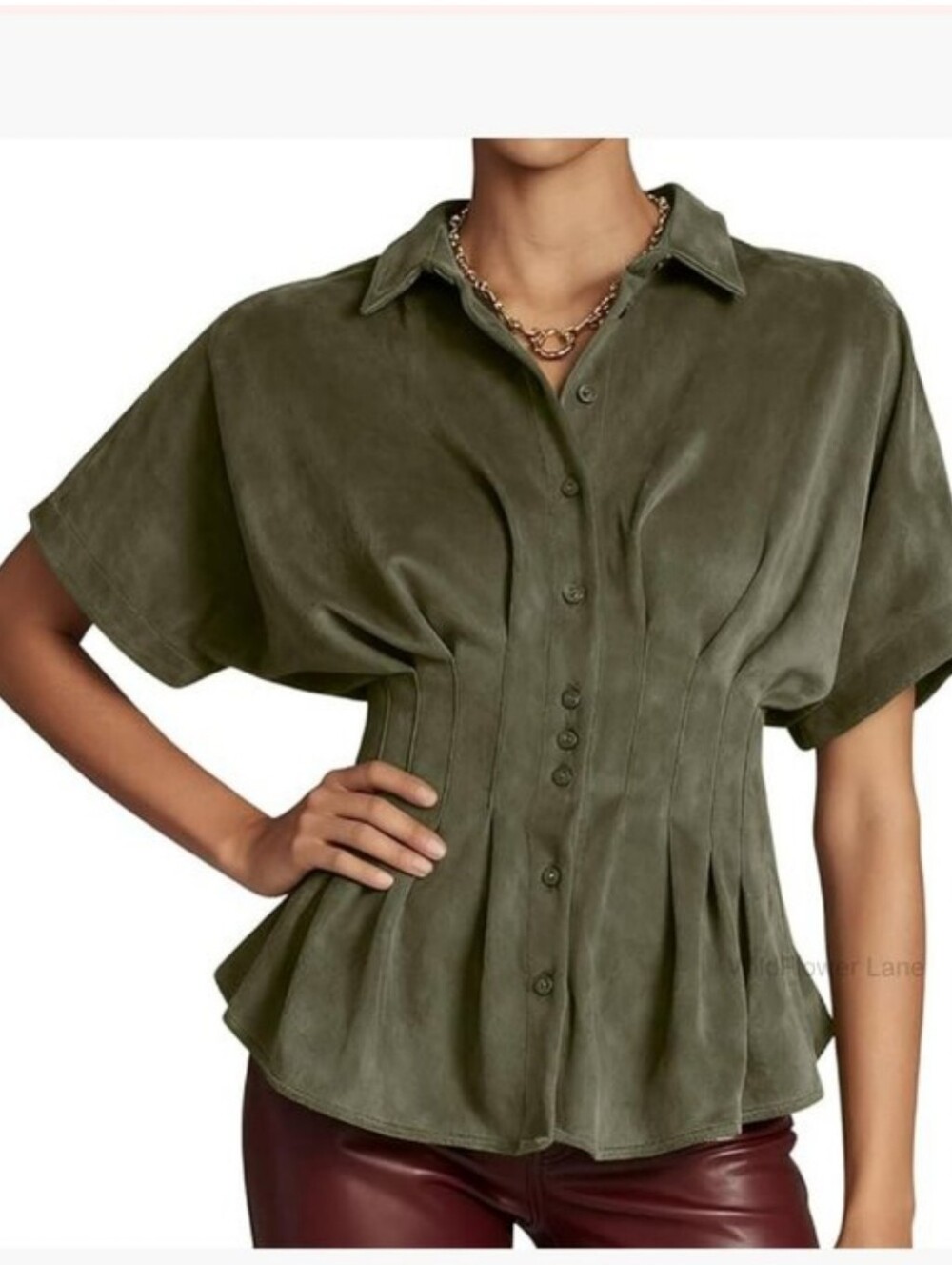Vince Camuto Faux Suede Pleated Waist Blouse